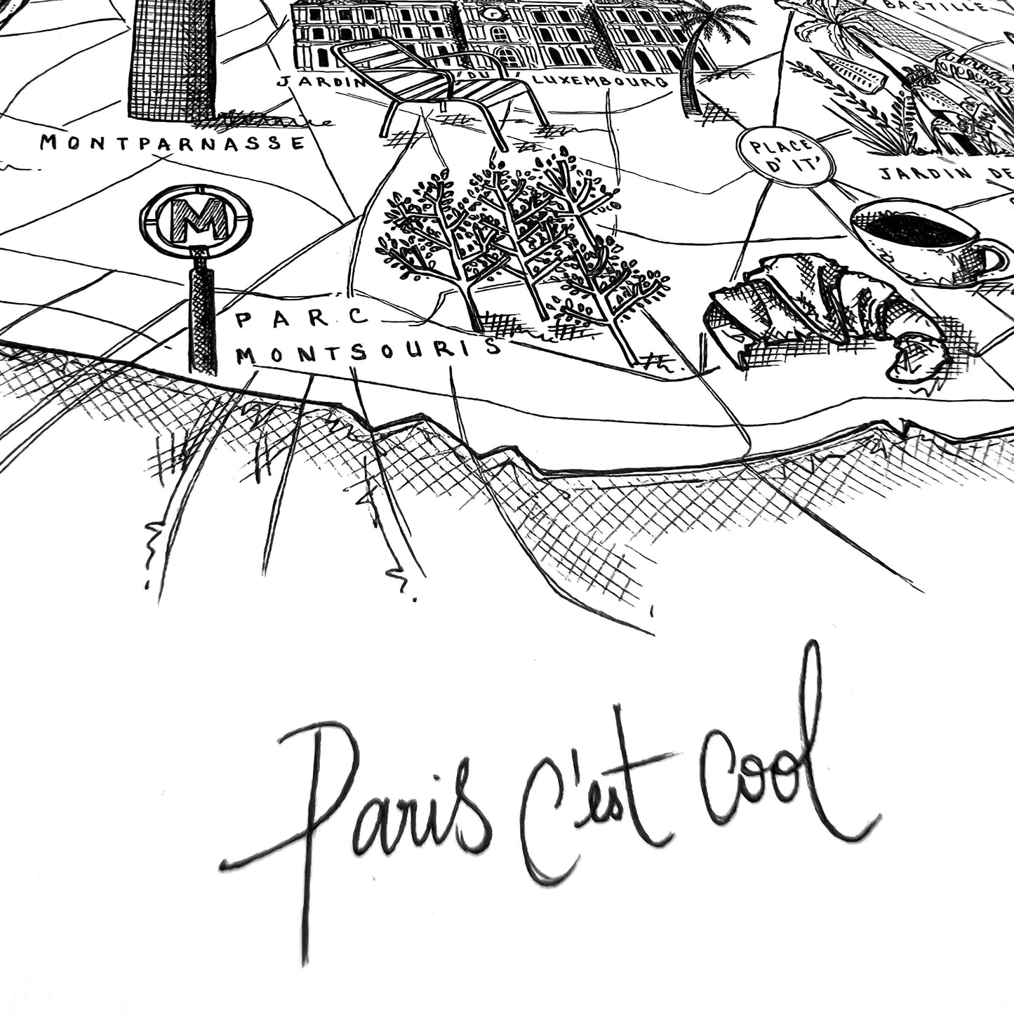 "Paris c'est cool" - Carte de Paris 40x50cm