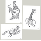 "Girafe, Binocles, Homard" Trio - 18x24cm